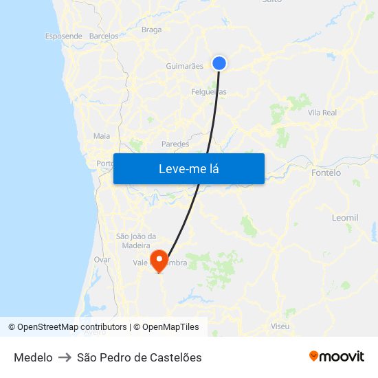 Medelo to São Pedro de Castelões map