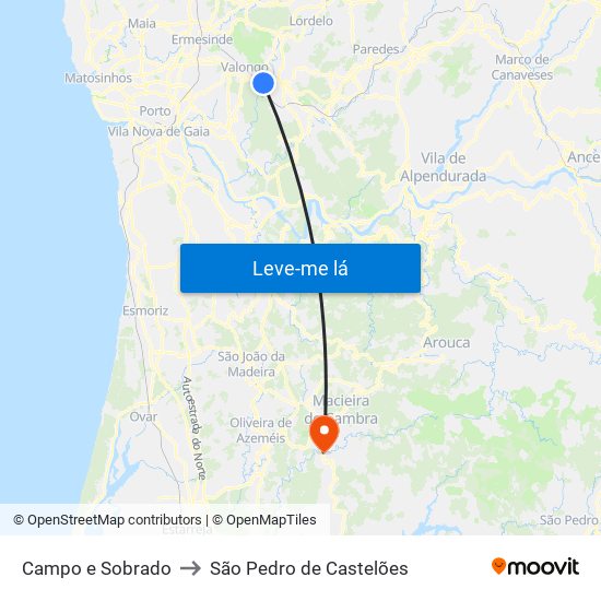 Campo e Sobrado to São Pedro de Castelões map