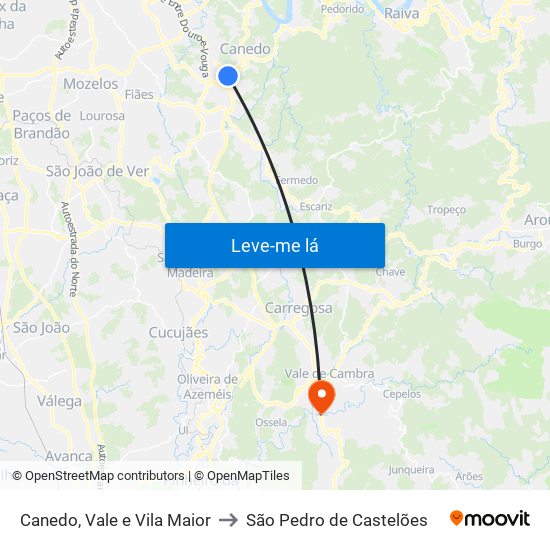 Canedo, Vale e Vila Maior to São Pedro de Castelões map