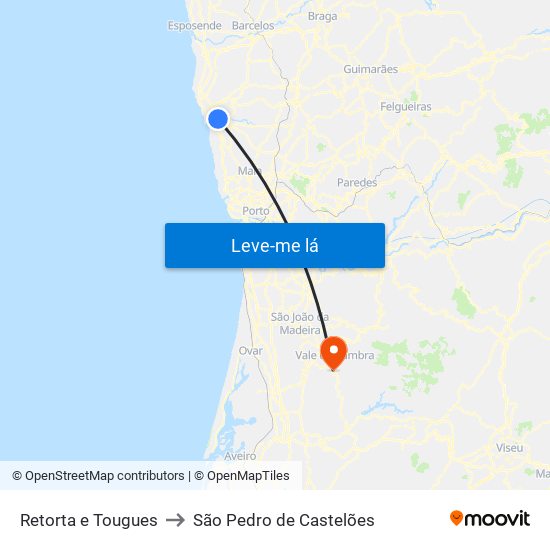 Retorta e Tougues to São Pedro de Castelões map