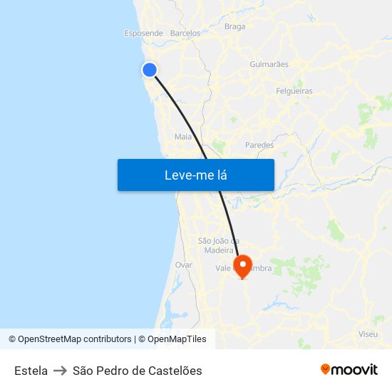 Estela to São Pedro de Castelões map