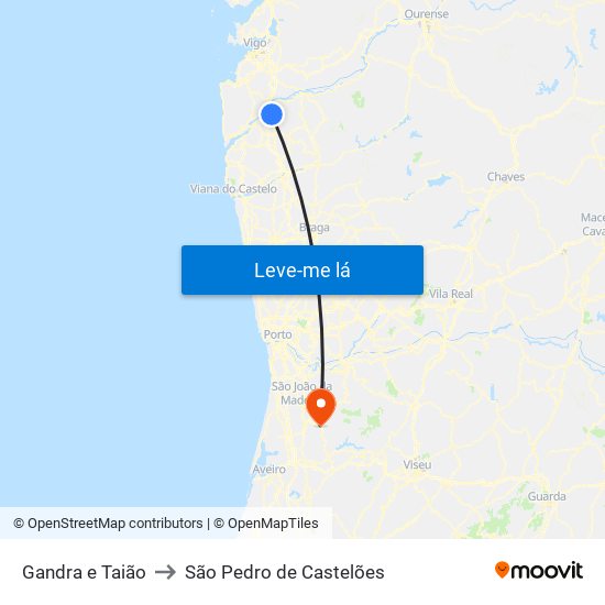 Gandra e Taião to São Pedro de Castelões map