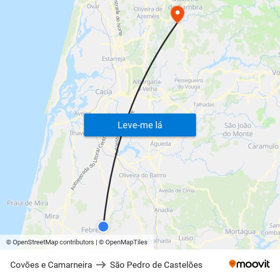 Covões e Camarneira to São Pedro de Castelões map