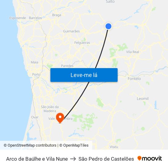 Arco de Baúlhe e Vila Nune to São Pedro de Castelões map