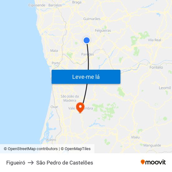 Figueiró to São Pedro de Castelões map