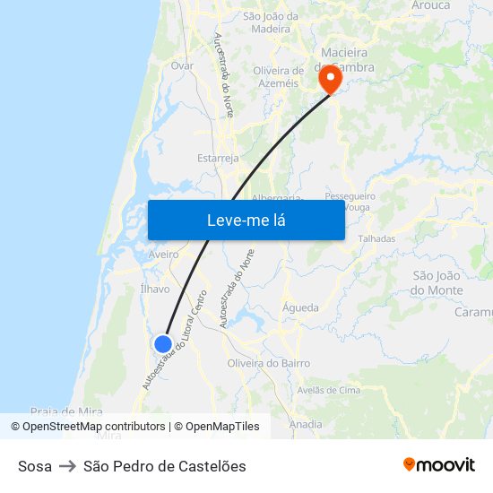 Sosa to São Pedro de Castelões map