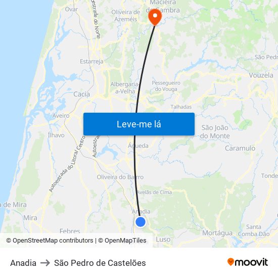 Anadia to São Pedro de Castelões map