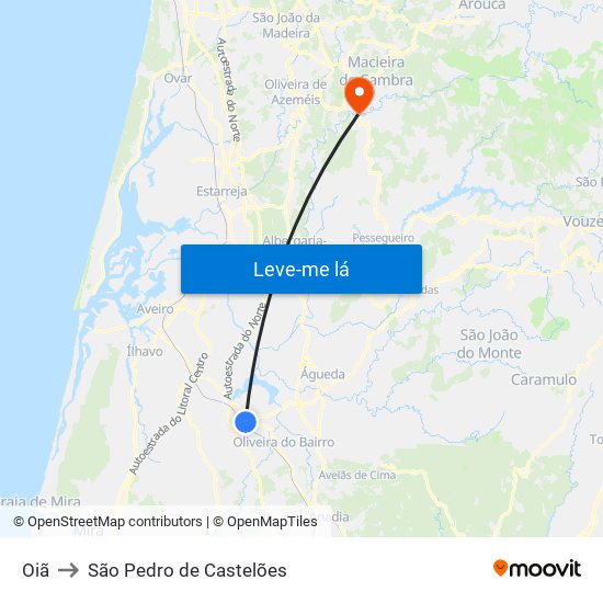 Oiã to São Pedro de Castelões map
