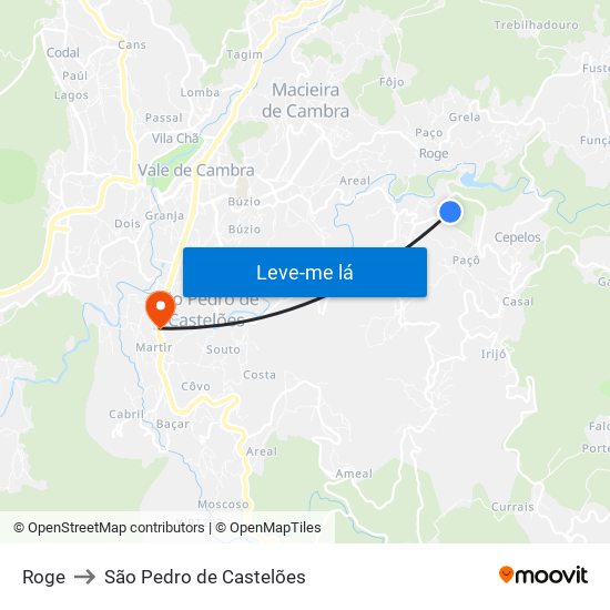 Roge to São Pedro de Castelões map