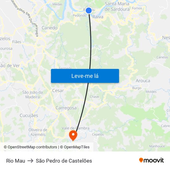 Rio Mau to São Pedro de Castelões map