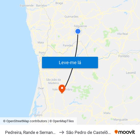 Pedreira, Rande e Sernande to São Pedro de Castelões map