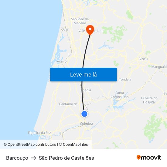 Barcouço to São Pedro de Castelões map