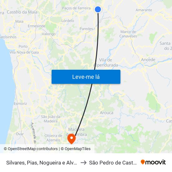 Silvares, Pias, Nogueira e Alvarenga to São Pedro de Castelões map