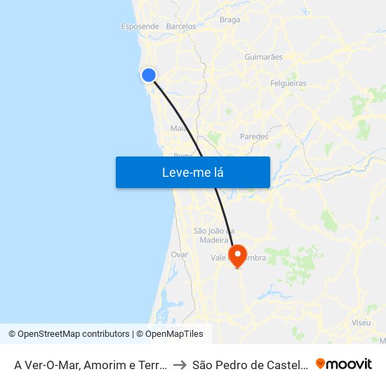 A Ver-O-Mar, Amorim e Terroso to São Pedro de Castelões map