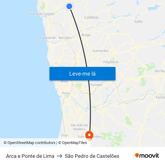 Arca e Ponte de Lima to São Pedro de Castelões map