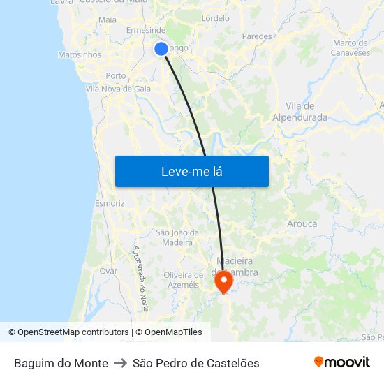 Baguim do Monte to São Pedro de Castelões map