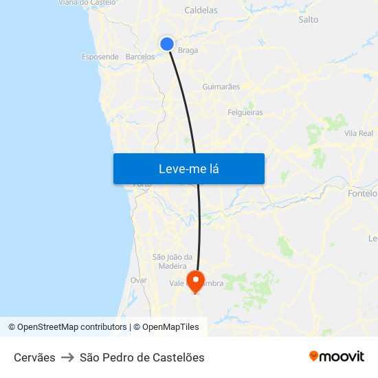 Cervães to São Pedro de Castelões map