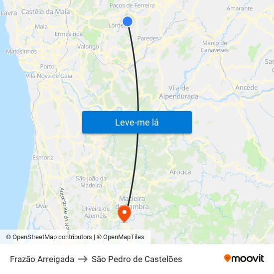 Frazão Arreigada to São Pedro de Castelões map