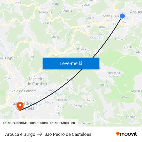 Arouca e Burgo to São Pedro de Castelões map