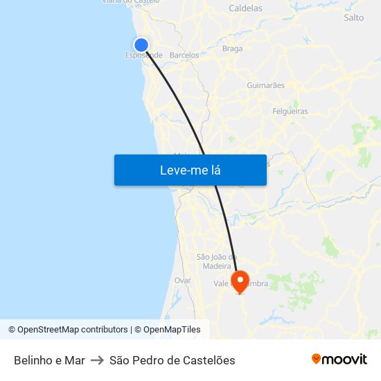 Belinho e Mar to São Pedro de Castelões map