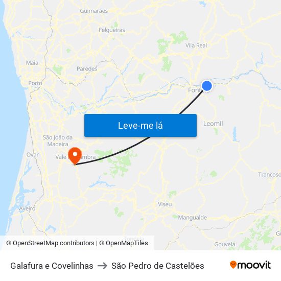 Galafura e Covelinhas to São Pedro de Castelões map