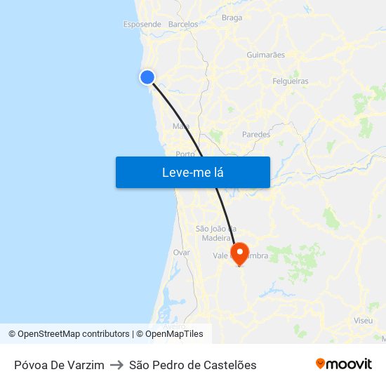 Póvoa De Varzim to São Pedro de Castelões map