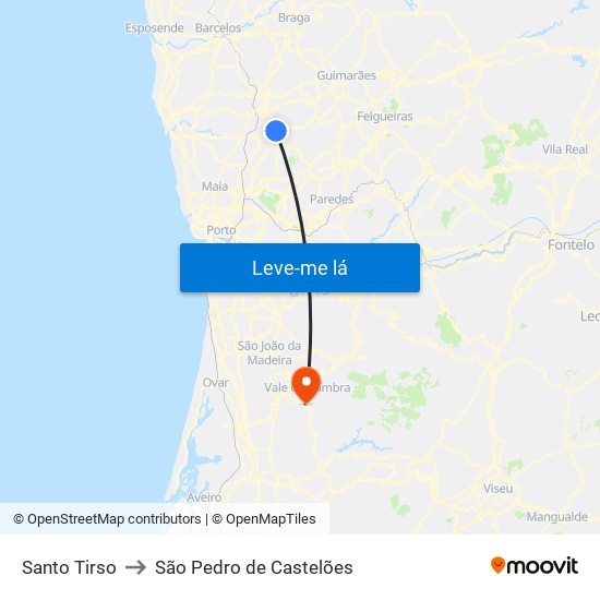 Santo Tirso to São Pedro de Castelões map