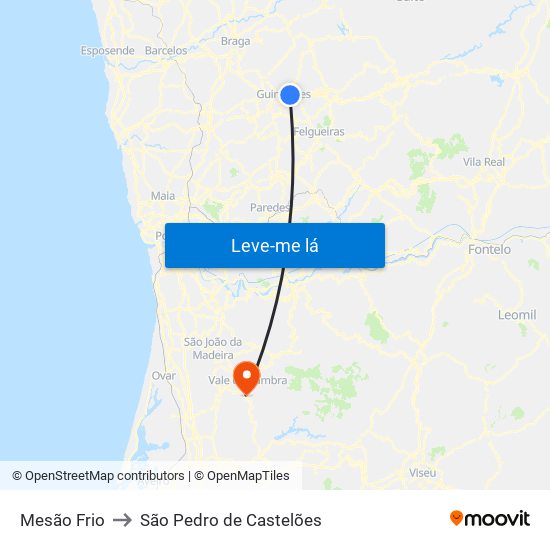 Mesão Frio to São Pedro de Castelões map