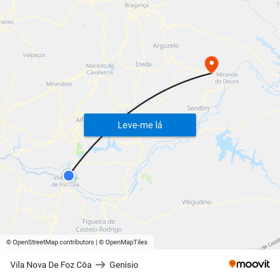 Vila Nova De Foz Côa to Genísio map
