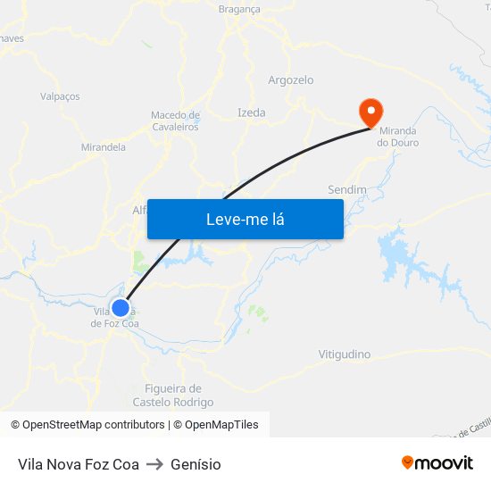 Vila Nova Foz Coa to Genísio map