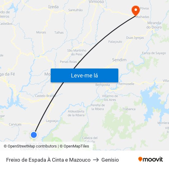 Freixo de Espada À Cinta e Mazouco to Genísio map