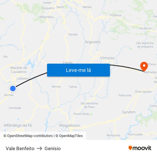 Vale Benfeito to Genísio map