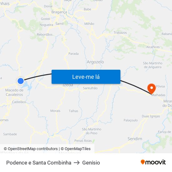 Podence e Santa Combinha to Genísio map
