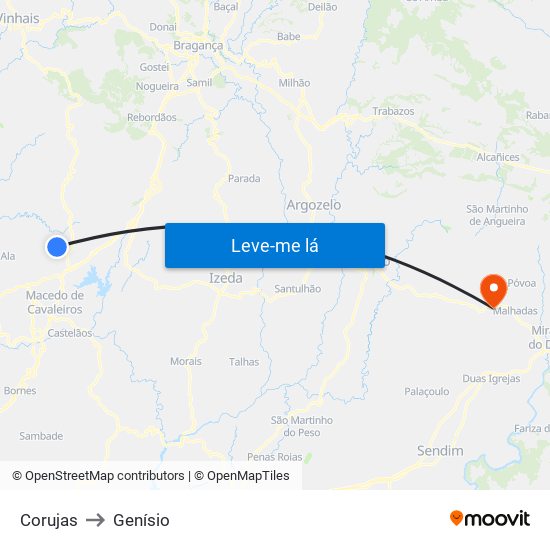 Corujas to Genísio map