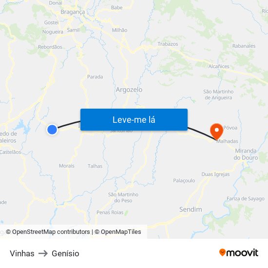 Vinhas to Genísio map