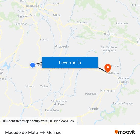 Macedo do Mato to Genísio map