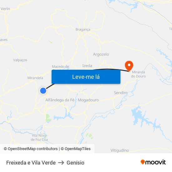 Freixeda e Vila Verde to Genísio map