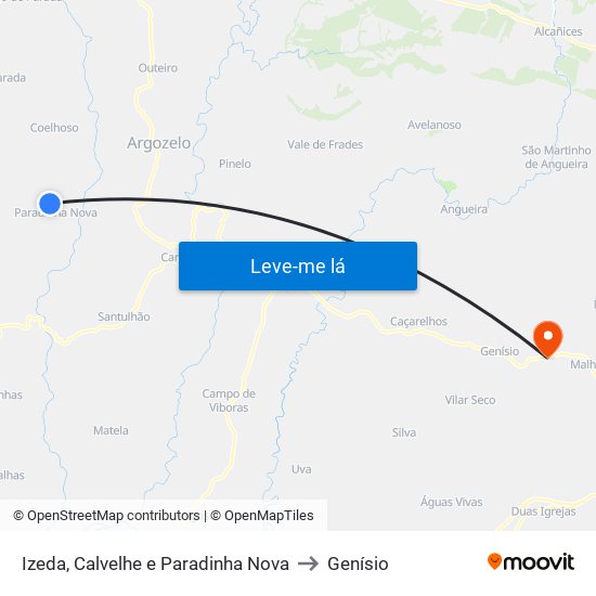 Izeda, Calvelhe e Paradinha Nova to Genísio map