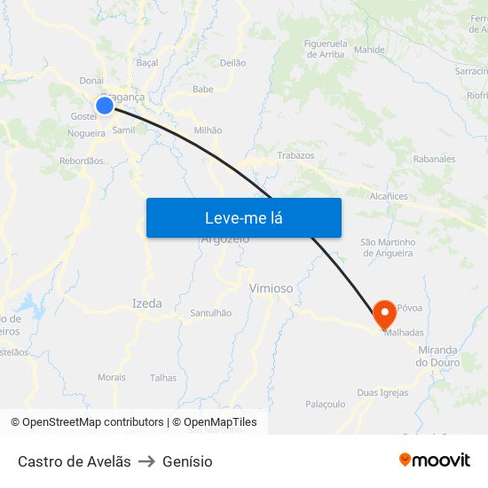 Castro de Avelãs to Genísio map