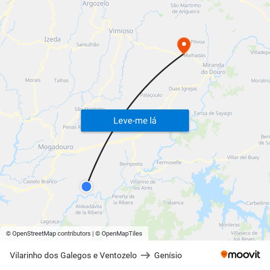 Vilarinho dos Galegos e Ventozelo to Genísio map