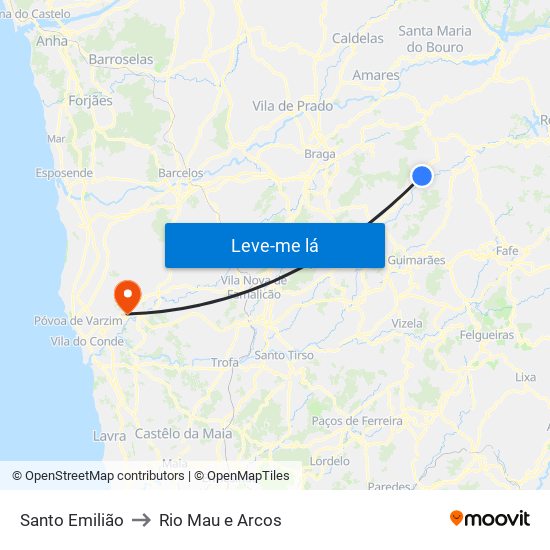 Santo Emilião to Rio Mau e Arcos map