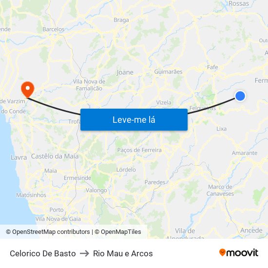 Celorico De Basto to Rio Mau e Arcos map
