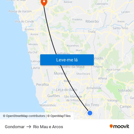 Gondomar to Rio Mau e Arcos map