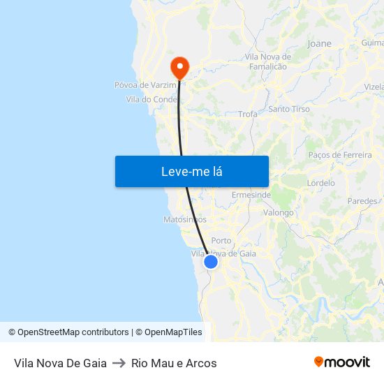 Vila Nova De Gaia to Rio Mau e Arcos map