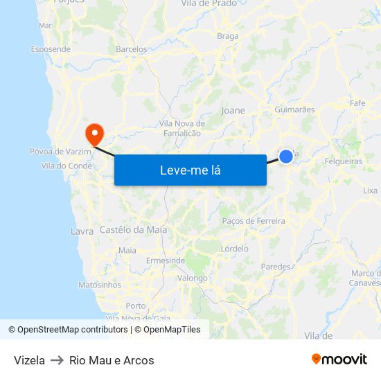 Vizela to Rio Mau e Arcos map