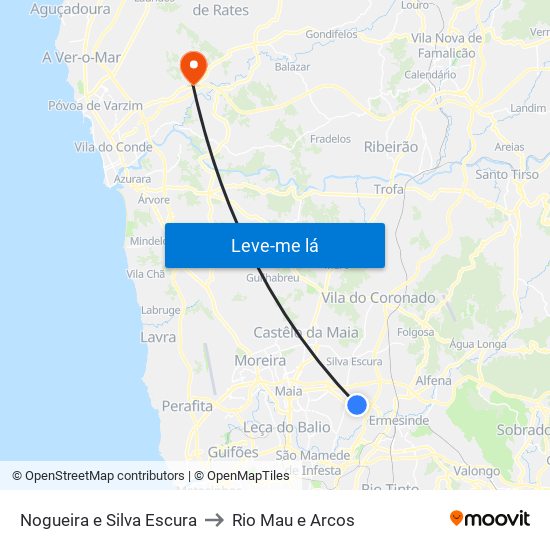 Nogueira e Silva Escura to Rio Mau e Arcos map