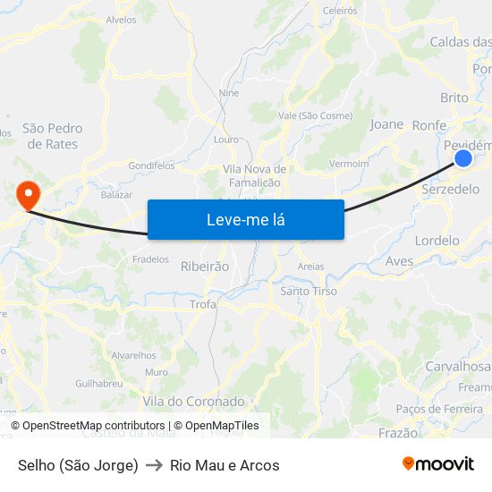 Selho (São Jorge) to Rio Mau e Arcos map