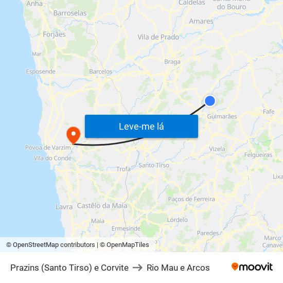 Prazins (Santo Tirso) e Corvite to Rio Mau e Arcos map