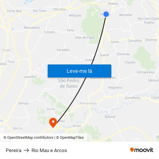 Pereira to Rio Mau e Arcos map