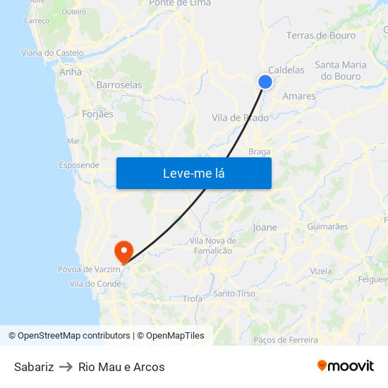 Sabariz to Rio Mau e Arcos map